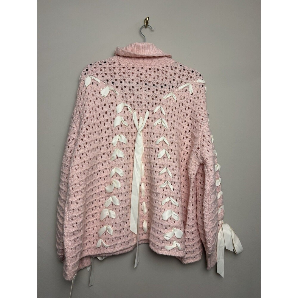 For Love & Lemons Womens Liberty Oversized Sweater Size XS Pink Ribbon Stiched - Picture 4 of 8